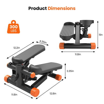 Sweetcrispy Mini Stair Stepper with Resistance Bands, Hydraulic Home Stepper Machine, 300 LBS Weight Capacity, Compact Cardio Equipment with LCD Monitor, No Assembly Required, Black&Orange