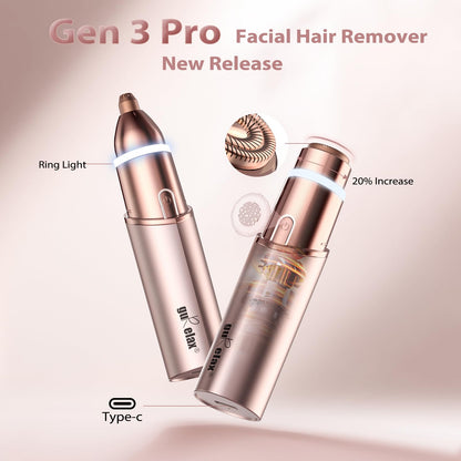 Facial Hair Removal for Women, Electric Painless Rechargeable Facial Hair Remover for Face, Lip, Chin with 2 x Replacement Heads