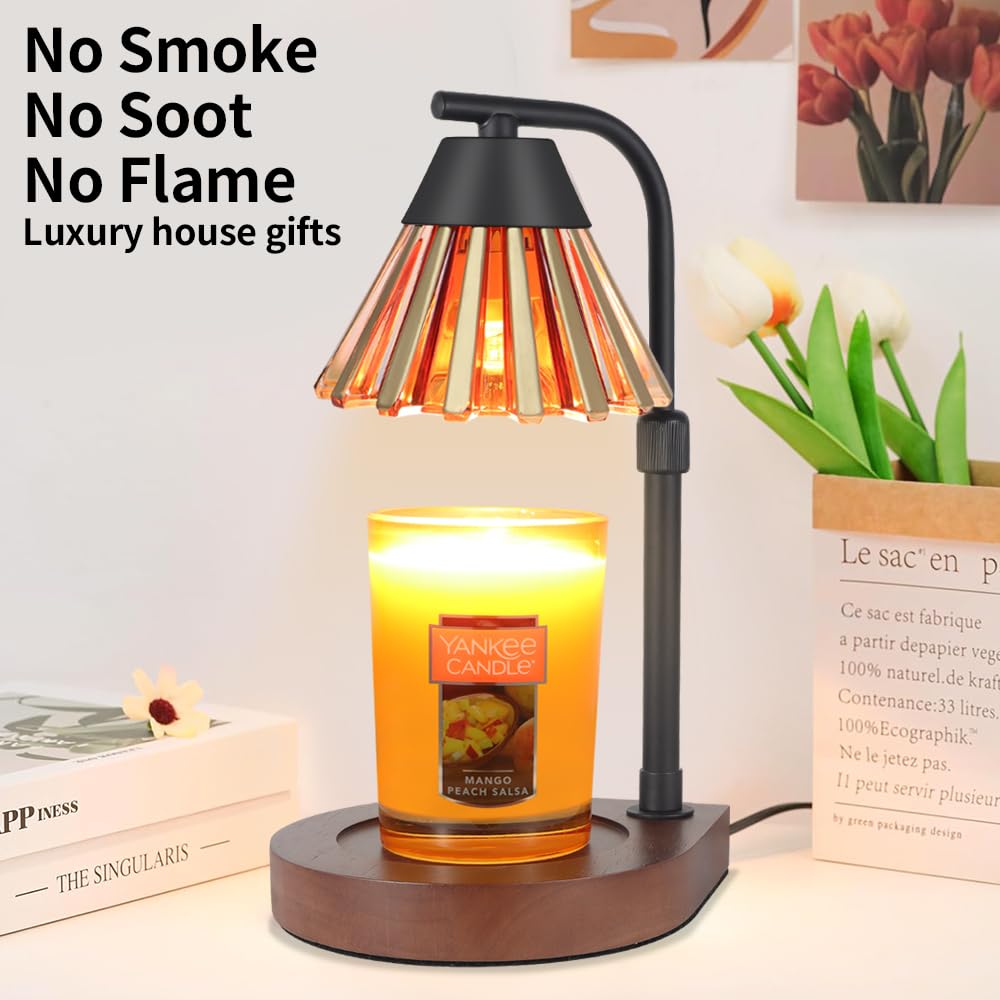Dimmer Candle Warmer Lamp with Timer Adjustable Height Electric Wax Warmer for Jar Candles Home Offices Decor Birthday for Women Mom Grandma (Gold-Yellow)