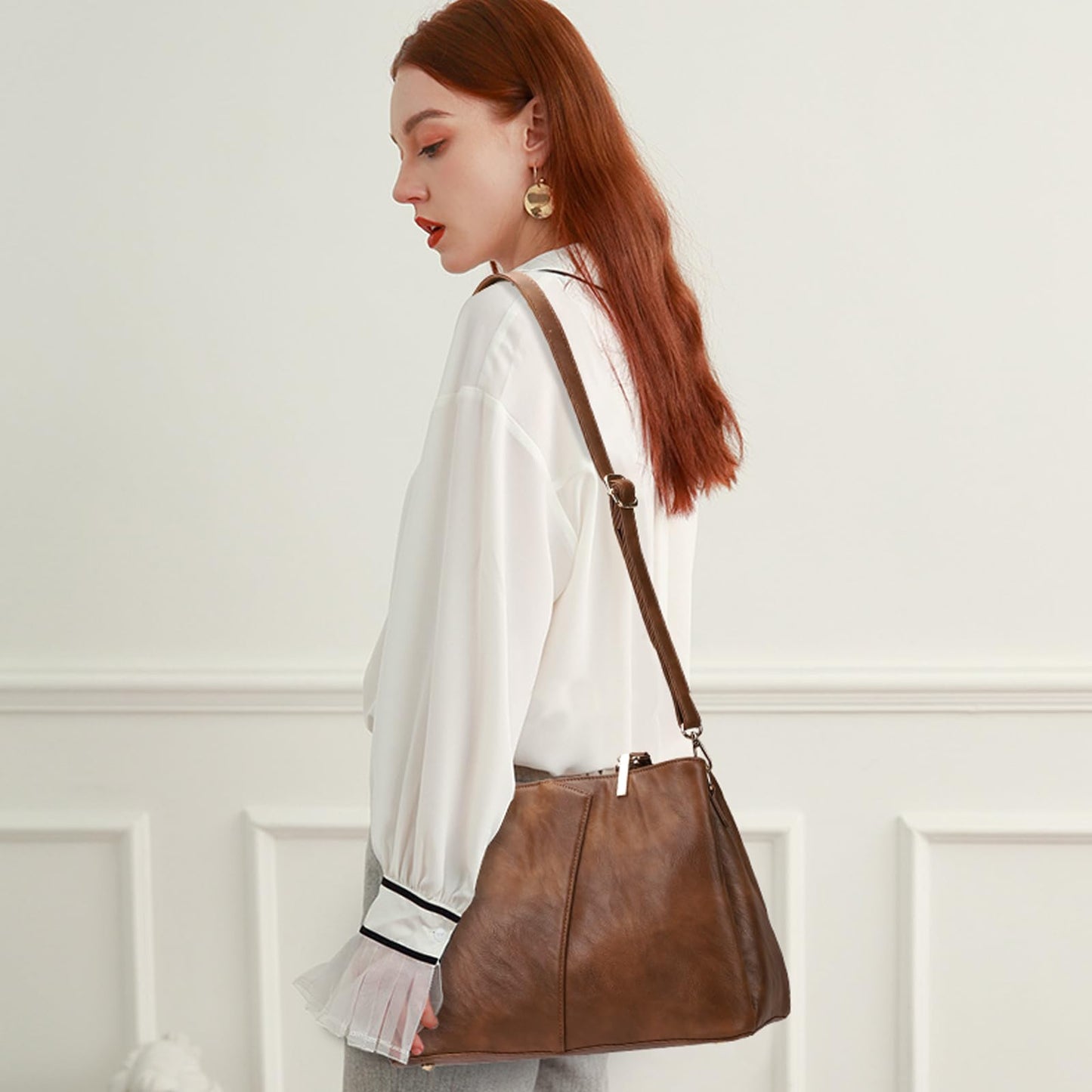 KouLi Buir Hobo, PU Leather Purses and Handbags - Shoulder, Crossbody, Top Handle, Tote Bag (Brown)