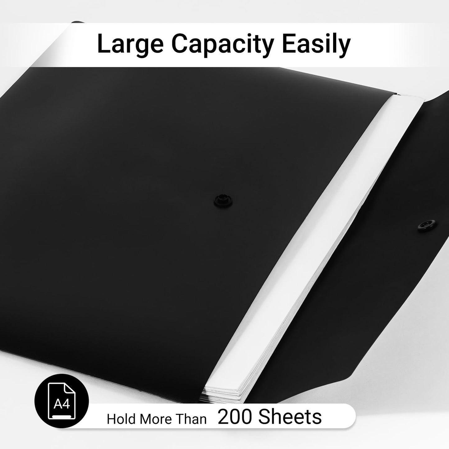 WORPSON Plastic Envelopes Folders 12mil Heavy Duty, for A4 Letter Size Paper, with Snap Closure Pack, Paperwork Plastic Wallets Document Organizer (25 Pack - Black, Horizontal)
