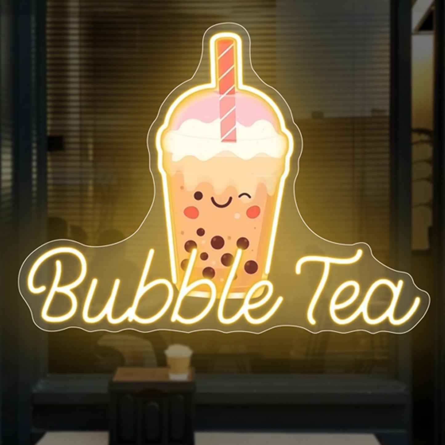 Bubble Tea Neon Sign, Boba Tea Milk Tea LED Neon Light Drinks Coffee Bar Shop Wall Decor Art Personalized Restaurant Welcome, Coffee Dessert Shop Bubble Boba Tea Party Office Bedroom,Warm white