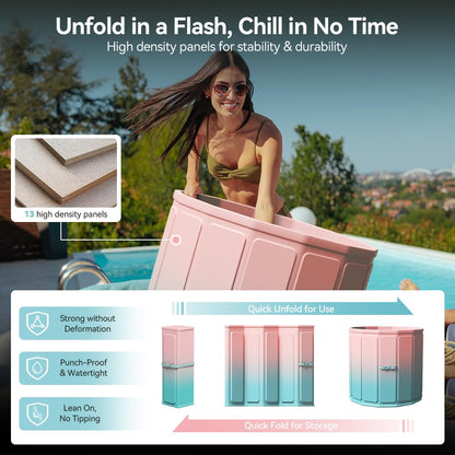 Binecer Portable Foldable Ice Bath Tub, Large Size 77 Gal, Fast Muscle Recovery, Home Outdoors Gyms, Quick Opening without Installation, No Water Leakage (Ice/Hot Universal)