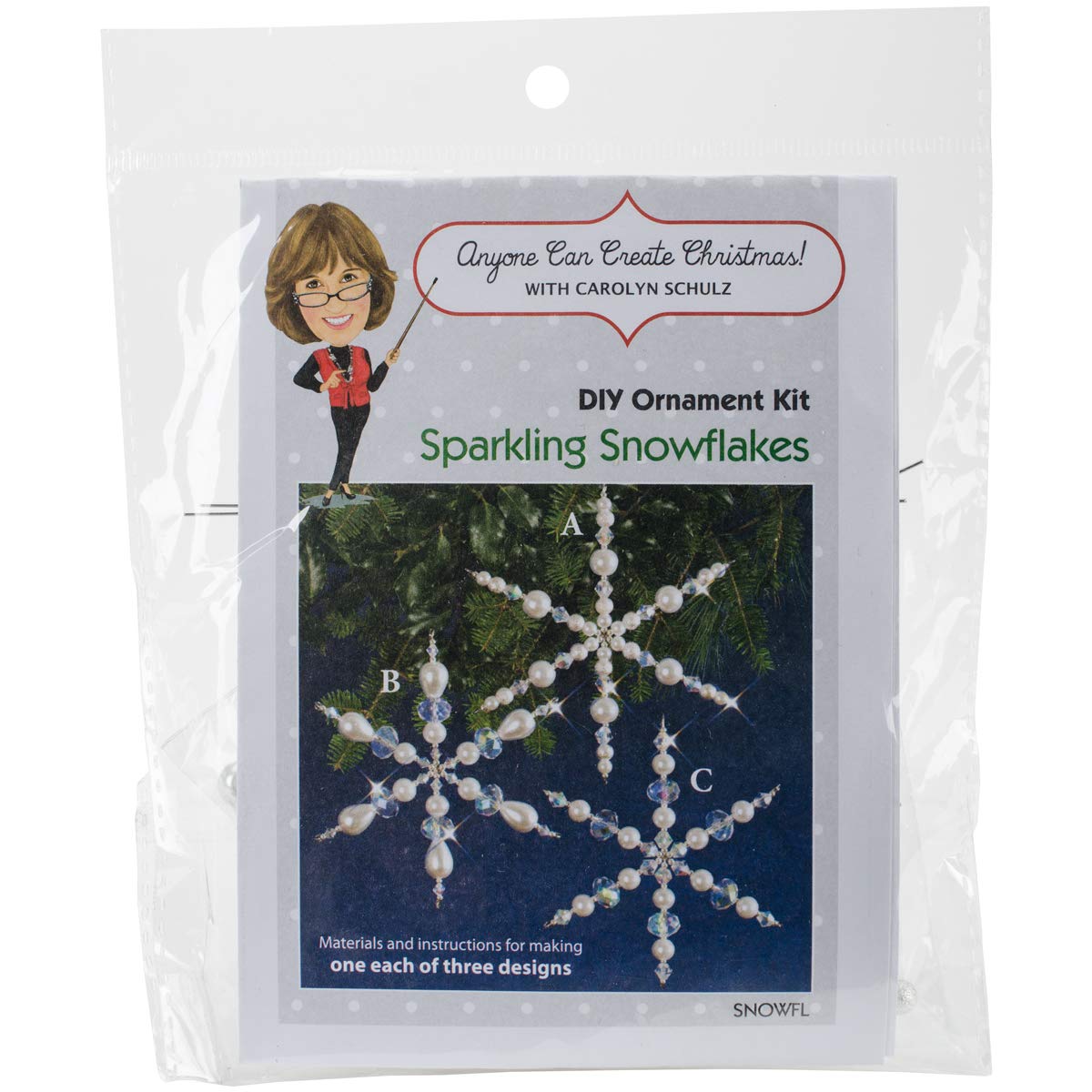 Solid Oak SNOWFL Sparkling Snowflakes Ornament Kit, Crystal/Pearl