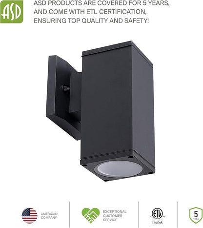 ASD 1 Light Square Outdoor Wall Light Fixture | 60W E26 Socket 120V ETL Cylinder Up Down Lights | LED/CFL/Incandescent Bulb Exterior Wall Sconce | Front Door, Porch, Patio Lighting | Bronze, 6 Pack