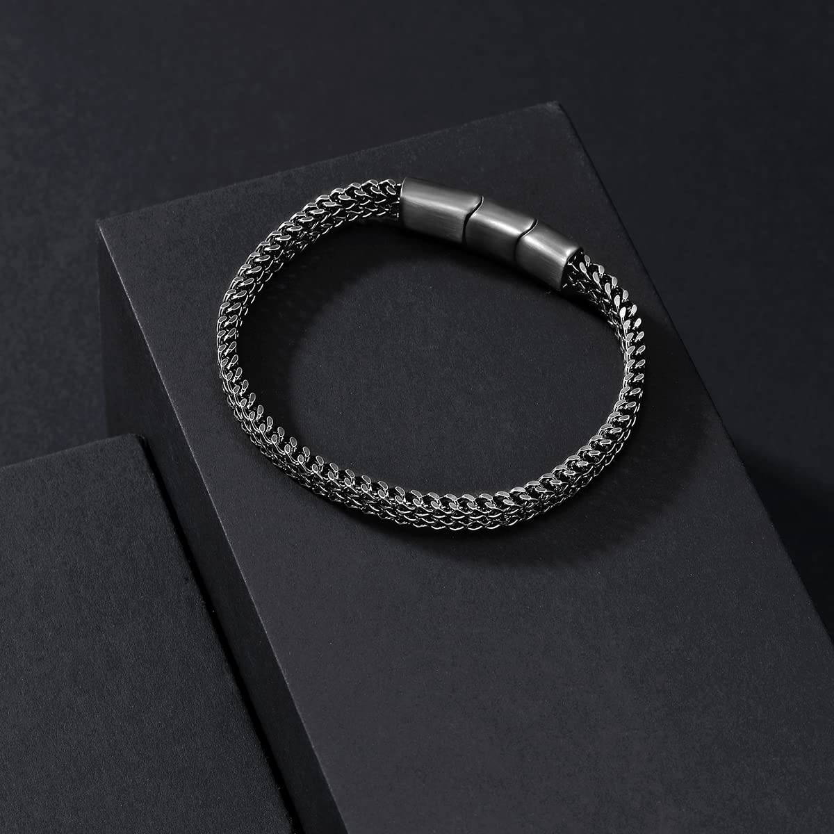 LUCKY2+7 Bracelets for Men-Stainless Steel Magnetic Clasp Franco Chain Mens Bracelet 1