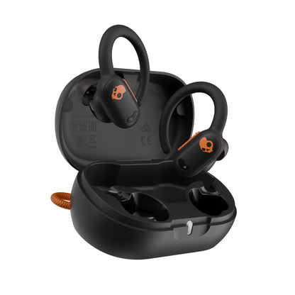 Skullcandy Push ANC Active Wireless Earbuds, Bluetooth Headphones, Noise Cancelling, 58 Hours Battery, Secure-Fit Over-Ear Hanger, Sweat and Waterproof, Microphone for iPhone Android - Black/Orange
