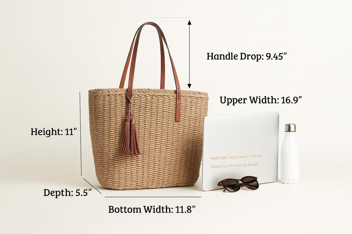 YXILEE Straw Bags For Women | M Size Travel Straw Totes Bag Woven Summer Handmade Shoulder Bag Handbag