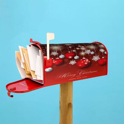 Christmas Mailbox Covers Red Glitter Snowflake Ball Magnetic Letter Post Box Cover Standard Size 25.5 x 21 Inch Garden Yard Home Decorative