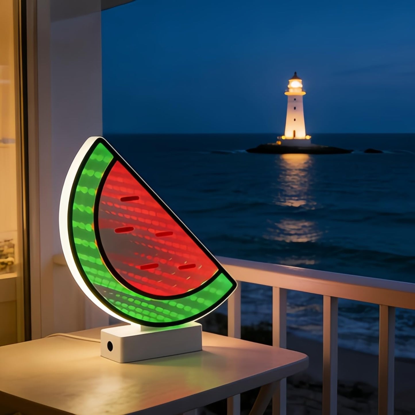 Xusdamyj Infinity Mirror Tunnel Watermelon Neon Sign，Summer Neon Signs Fruit Themed Neons LED ，3D Tunnel Lamp Desktop Lamp for Party Home Decor (Watermelon)