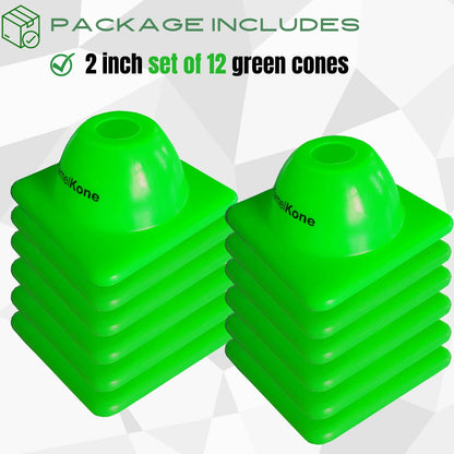 Versatyle 2in Heavy Duty Agility Training Cones for Soccer, Football, Basketball & Sports Drills, Flexible Motorcycle & Traffic Training Cones, Durable, Versatile, High Visibility (Set of 12, Green)