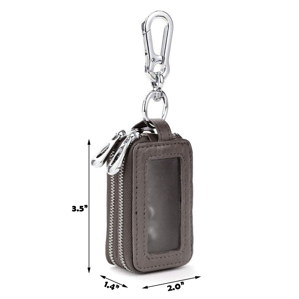 BAKUN Two-Sides Mini Genuine Leather Car Key Chain Holder Wallet Case, Key Holder Key Organizer Wallet(Brown)