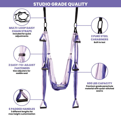 Yoga Trapeze Swing Set for Home & Outdoor | Easy Setup for Strength, Balance & Back Pain Relief | Adjustable Straps & 600lb Capacity, Includes Carrying Bag & Online Tutorials, Purple