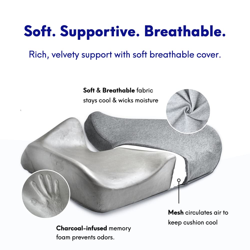 C CUSHION LAB Patented Pressure Relief Seat Cushion for Long Sitting Hours on Office/Home Chair, Car, Wheelchair - Extra-Dense Memory Foam for Hip, Tailbone, Coccyx, Sciatica - Light Grey