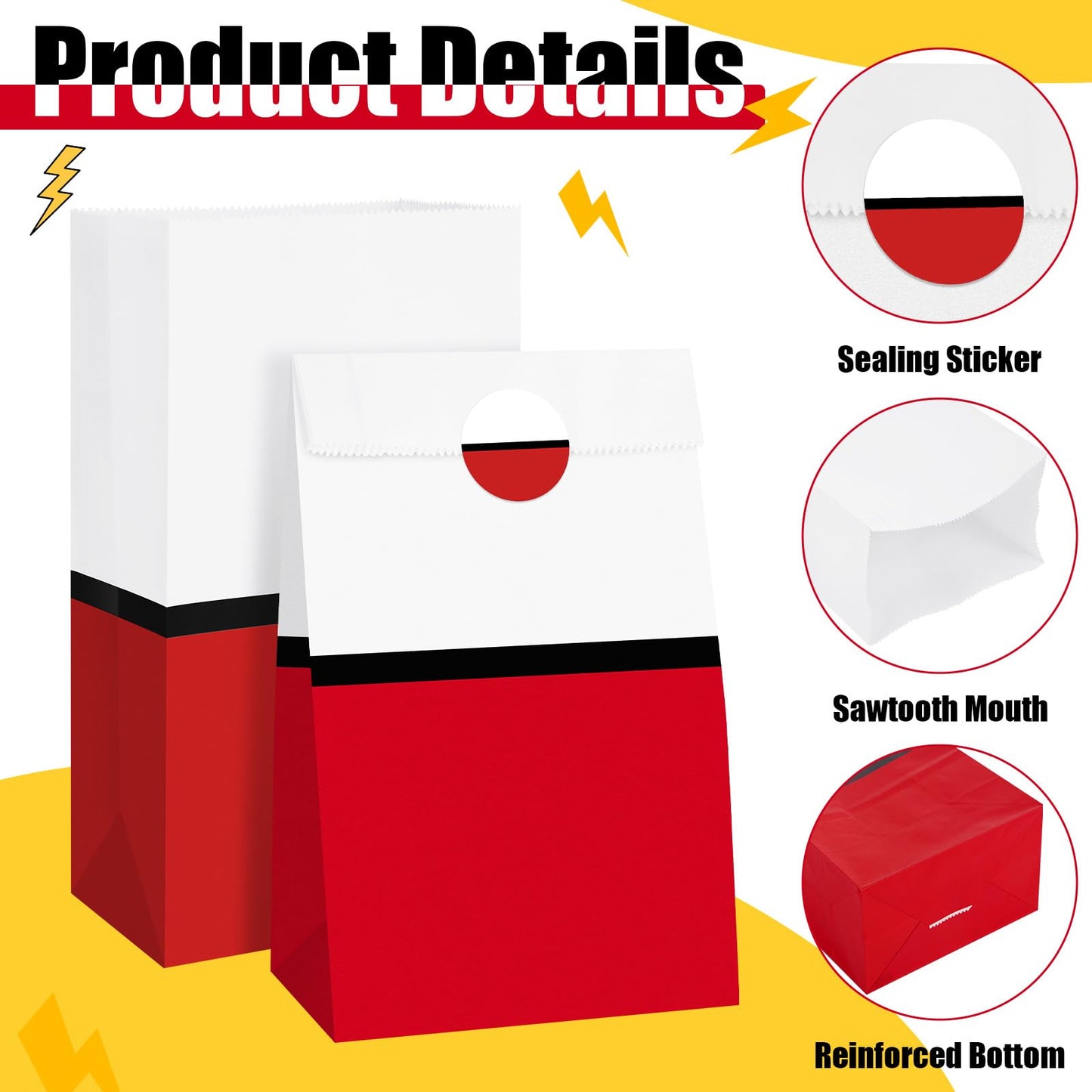 Joottuan 24 Pcs Cartoon Goodie Bags Red White Candy Bags with 24 Stickers Paper Gift Bag Decorations for Birthday Holiday Event Supplies Gift Fillers