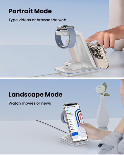 Wireless Charging Station for Apple - 3 in 1 Wireless Charger Stand Dock Watch and Phone Charger Station for Apple Watch 11/8/7/SE/6/5/4/3/2, iPhone 17 16-12 Pro Max SE XS X, Samsung, AirPods Pro/3/2