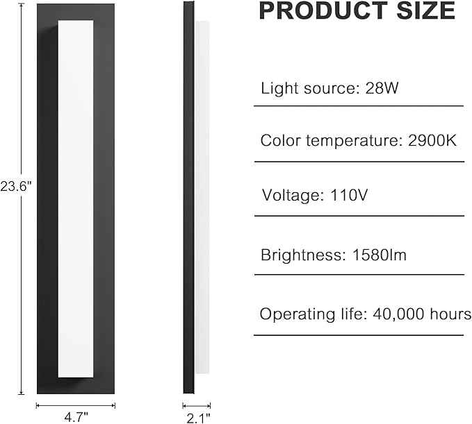 LamQee 23.6 in Aluminum Long Outdoor Wall Lights, 2900K 1580LM LED Waterproof IP65, Linear Modern Exterior Lighting Fixtures Wall Mount Outside Sconce Acrylic Shade for House Porch Patio Garage Door