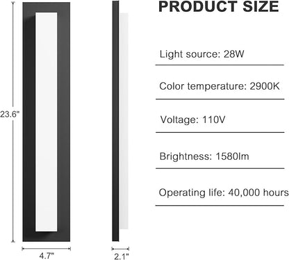 LamQee 23.6 in Aluminum Long Outdoor Wall Lights, 2900K 1580LM LED Waterproof IP65, Linear Modern Exterior Lighting Fixtures Wall Mount Outside Sconce Acrylic Shade for House Porch Patio Garage Door