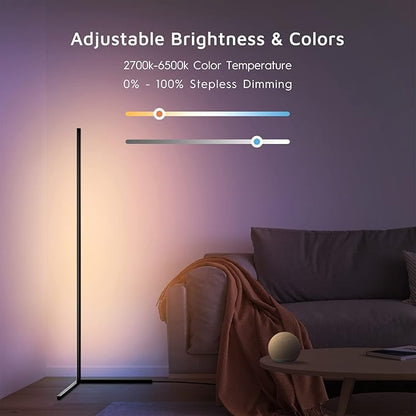 RGBWW Corner Lamp, Color Changing Floor Lamps for Living Room, Compatible with Alexa, Google Home, WiFi APP Remote Control, 2700k-6500k Smart LED 61" Tall Standing Lamp for Bedroom Game Room