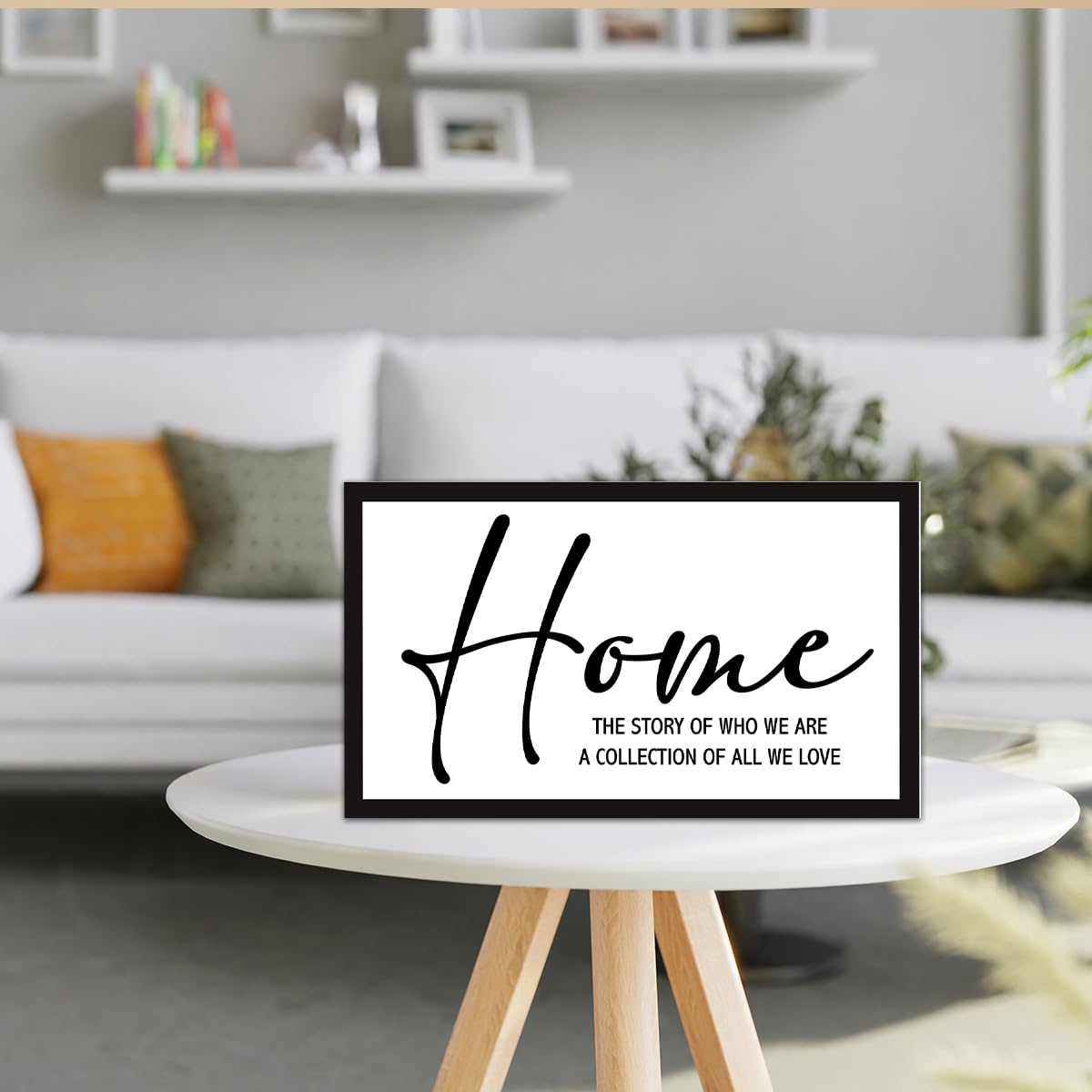 Home the Story of Who We are Sign Wooden Box Desk Decor,Rustic Farmhouse House Wood Block Sign for Home Living Room Shelf Tabletop Decor 10'' x 6''