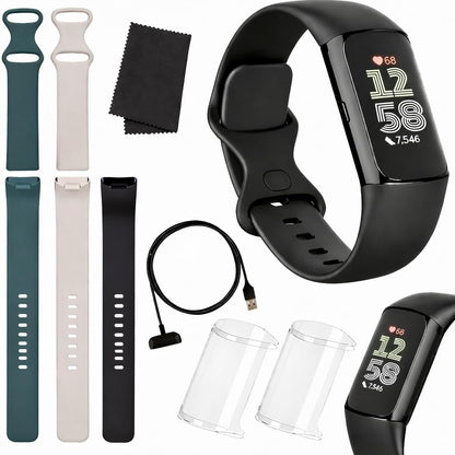 Fitbit Charge 6 Fitness Tracker (Bundle) – Black/Obsidian – Heart Rate, GPS, Sleep & Stress Tracking + Fast Charger, & Cleaning Cloth (Black)