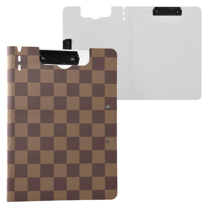 Brown Checkerboard Foldable Clipboard A4 Clipboard Folder with Binders Pen Holder 360° Cover Flip for Work Office Supplies