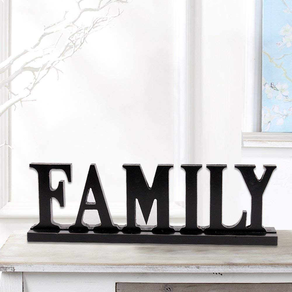E-view Wooden Family Sign for Home Decor - Decorative Letters Tabletop Word Plaque Home Décor Accents
