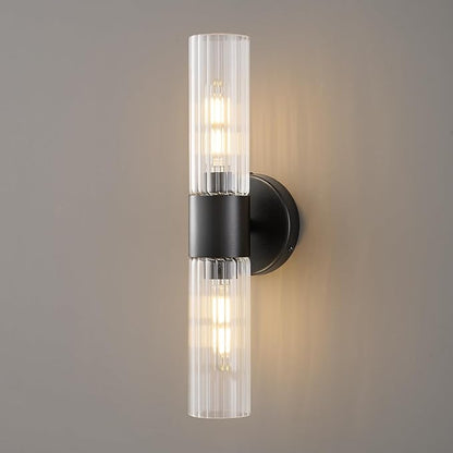 Bathroom Light Fixtures 2-Light, Modern Vanity Light for Bathroom, Wall Sconce, Bath Light with Glass Rods Shades for Mirror Bedroom Hallway (Black)