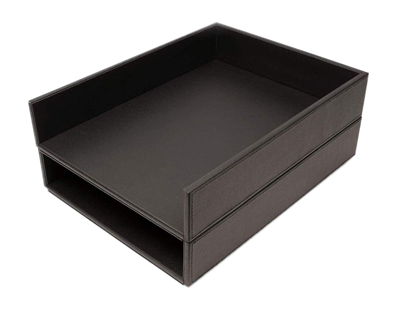 Armory by Castle - Leatherette Two Stackable Paper Trays Desk Organizer - Clutter Organizer for Home, Office, Personal, and Employee Files (Two Paper Trays - Stackable)