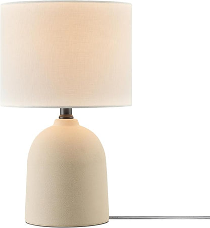 GLOBE Electric 61000142 15" Table Lamp, Ceramic, Light Concrete Finish, White Linen Shade, Rotary Switch on Socket, 5-Foot Clear Cord, Bedroom, Home Décor, Nightstand