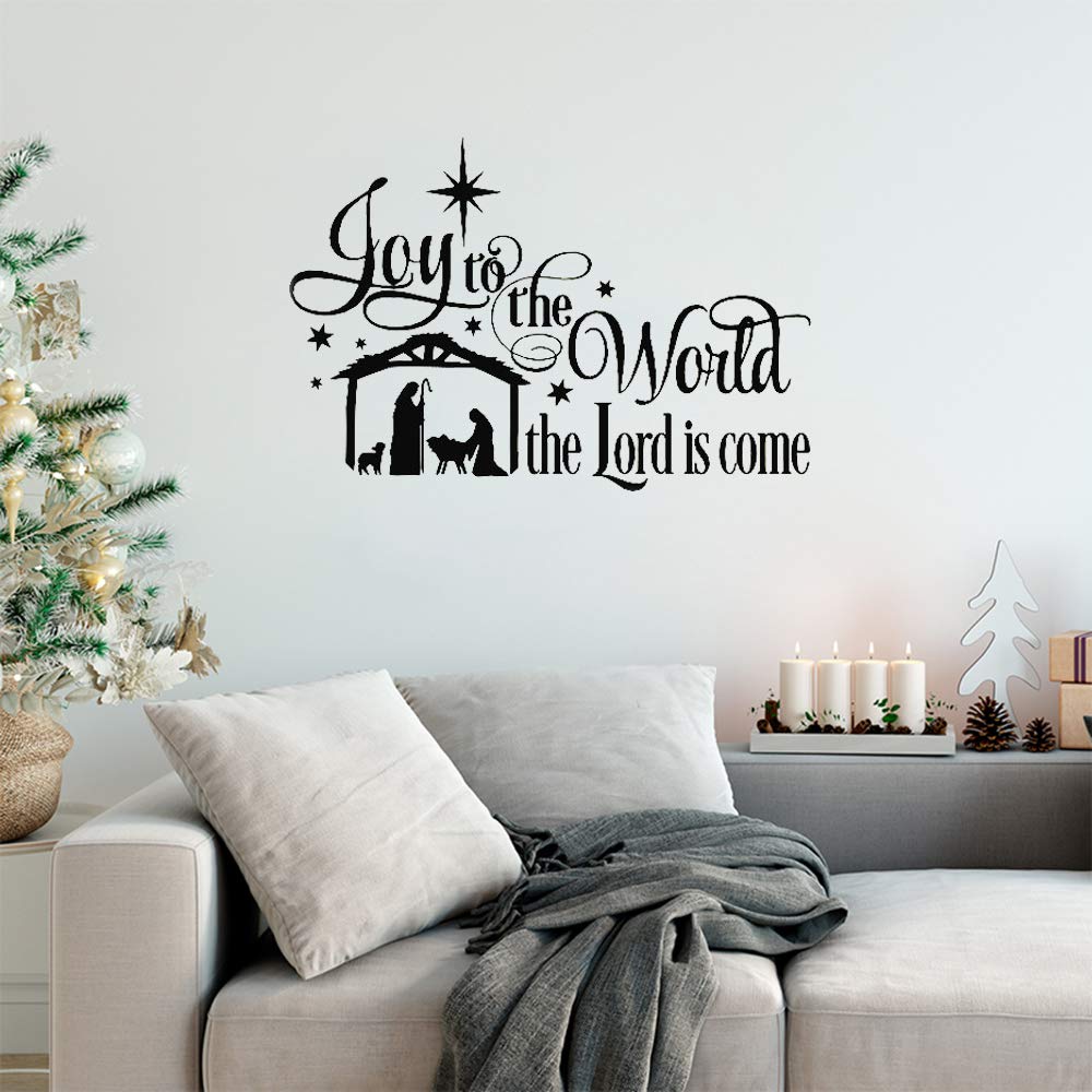 DXLING Joy to The World Wall Stickers Quotes Christmas Nativity Scene Vinyl Decal Holiday Decor LC015 (Black)
