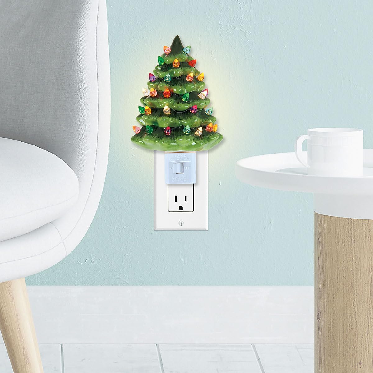 Current Christmas Night Light - Green Tree Christmas Night Light Plug Into Wall, 6" Ceramic, Holiday Decorations, Winter Home Décor