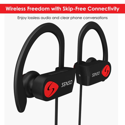 SENSO Bluetooth Headphones, Best Wireless Sports Earbuds w/Mic IPX7 Waterproof HD Stereo Sweatproof Earphones for Gym Running Workout Noise Cancelling Earphones Earbuds Noise Cancelling Headsets