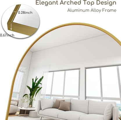 Arched Floor Mirror, 76 "x 34" Full Length Mirror Wall Mirrors Hanging or Leaning Arched-Top Full Body Mirrors with Stand for Bedroom, Dressing Room, Gold