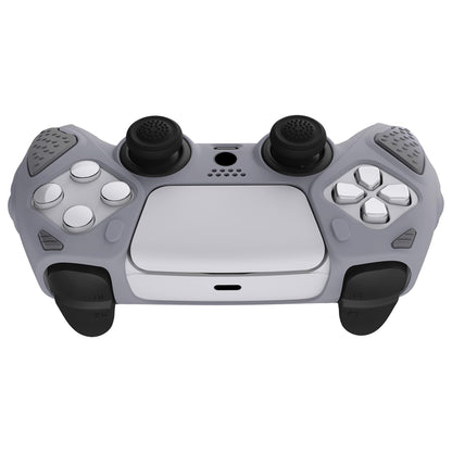 PlayVital Knight Edition Metallic Gray & Dark Gray Two Tone Anti-Slip Silicone Cover Skin for ps5 Controller, Soft Rubber Case for ps5 Wireless Controller with Thumb Grip Caps