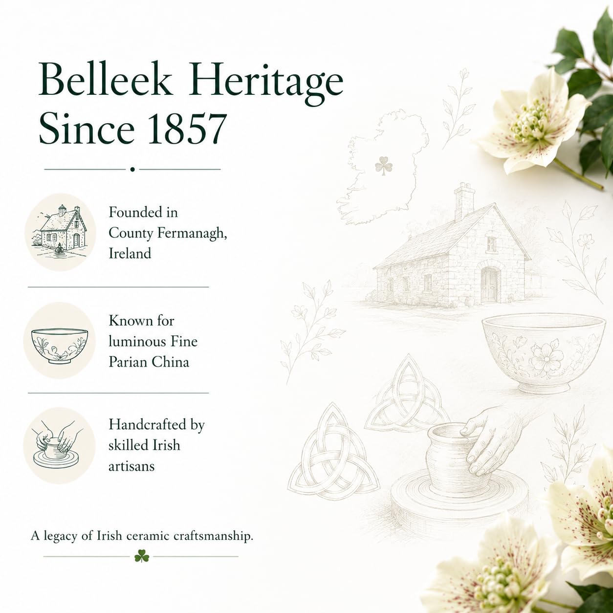 Belleek Classic Wild Irish Hedgerow Winter Basket - Boho Room Decor, Decorative Storage Baskets, Adorned with Pinecones, Holly, and Christmas Rose, 7”D x 1.5”H