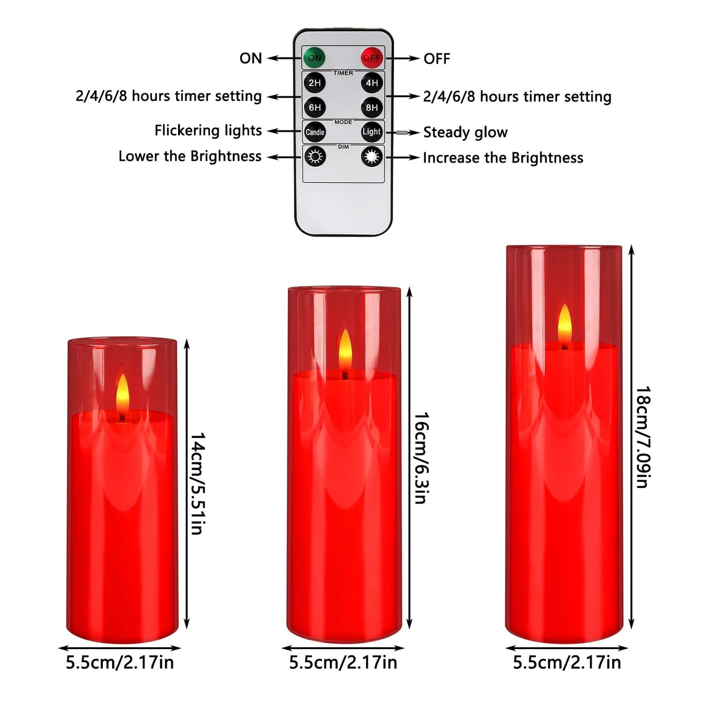 CLTNIKET 24-Pack Red Acrylic Flameless LED Candles with Remote Control - Realistic Flickering Battery - Operated Candles for Valentine's Day,Home Decor, Weddings, and Parties.