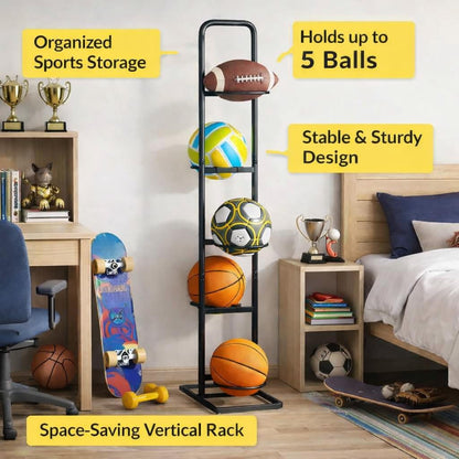 MLUPODY Vertical Ball Rack -basketball rack- Durable Carbon Steel Storage for Basketball, Soccer, Volleyball, and More - Easy to Assemble, Waterproof, Sturdy - 56.7" H