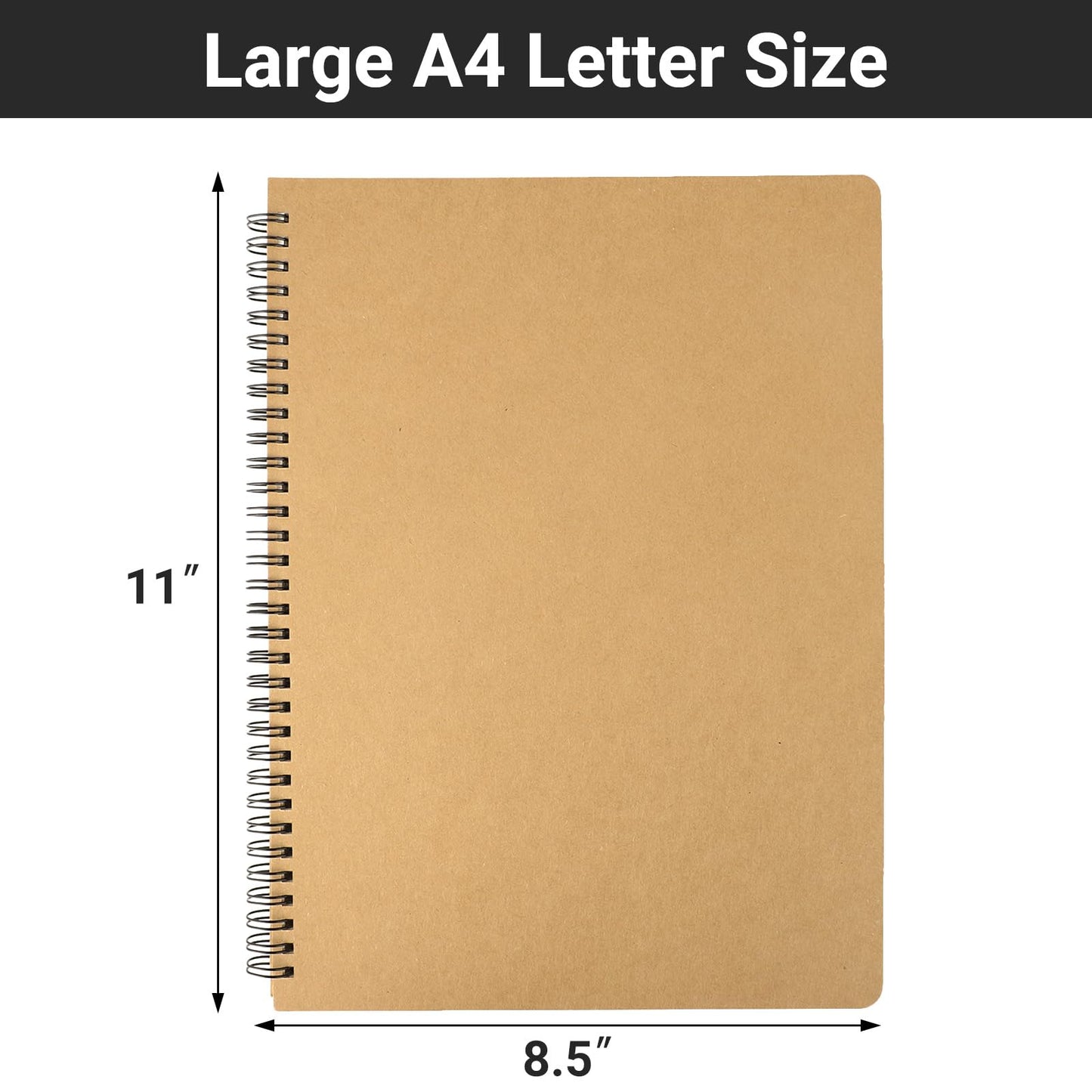 EUSOAR Spiral Journaling Notebooks, A4 6 Packs 8.5"x 11" 120 Pages Hardcover Spiral Blank Notebook, Blank Journal Unlined Notebooks Bulk for Student Office School Diary Drawing Writing-Brown