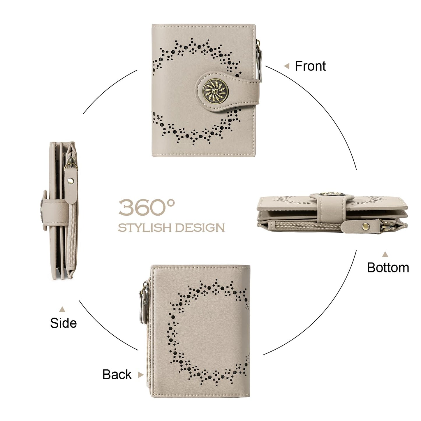 Tipmile Small Wallets Woman Leather 2 ID Windows Bifold RFID Blocking Credit Card Holder Wallet with Zipper Coin Pocket
