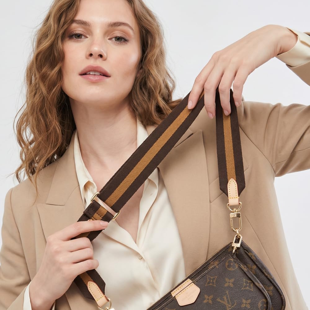 LAVIEV Wide Purse Strap Crossbody Replacement Strap for Handbags Adjustable Black and Brown Leather Purse Strap (Striped Brown)