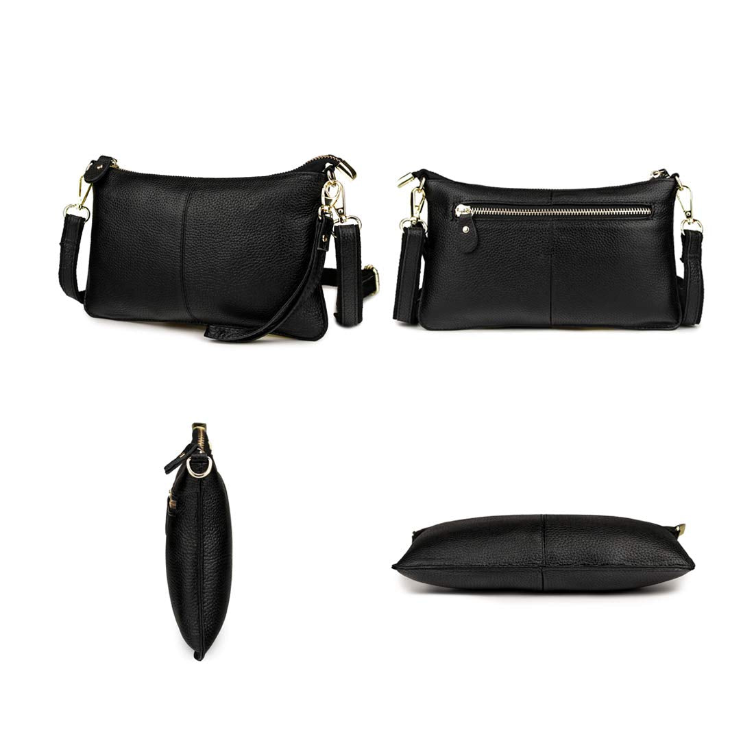 Artwell Genuine Leather Clutch Wallet For Women Wristlet Envelop Crossbody Purse Card Shoulder Bag (Black)