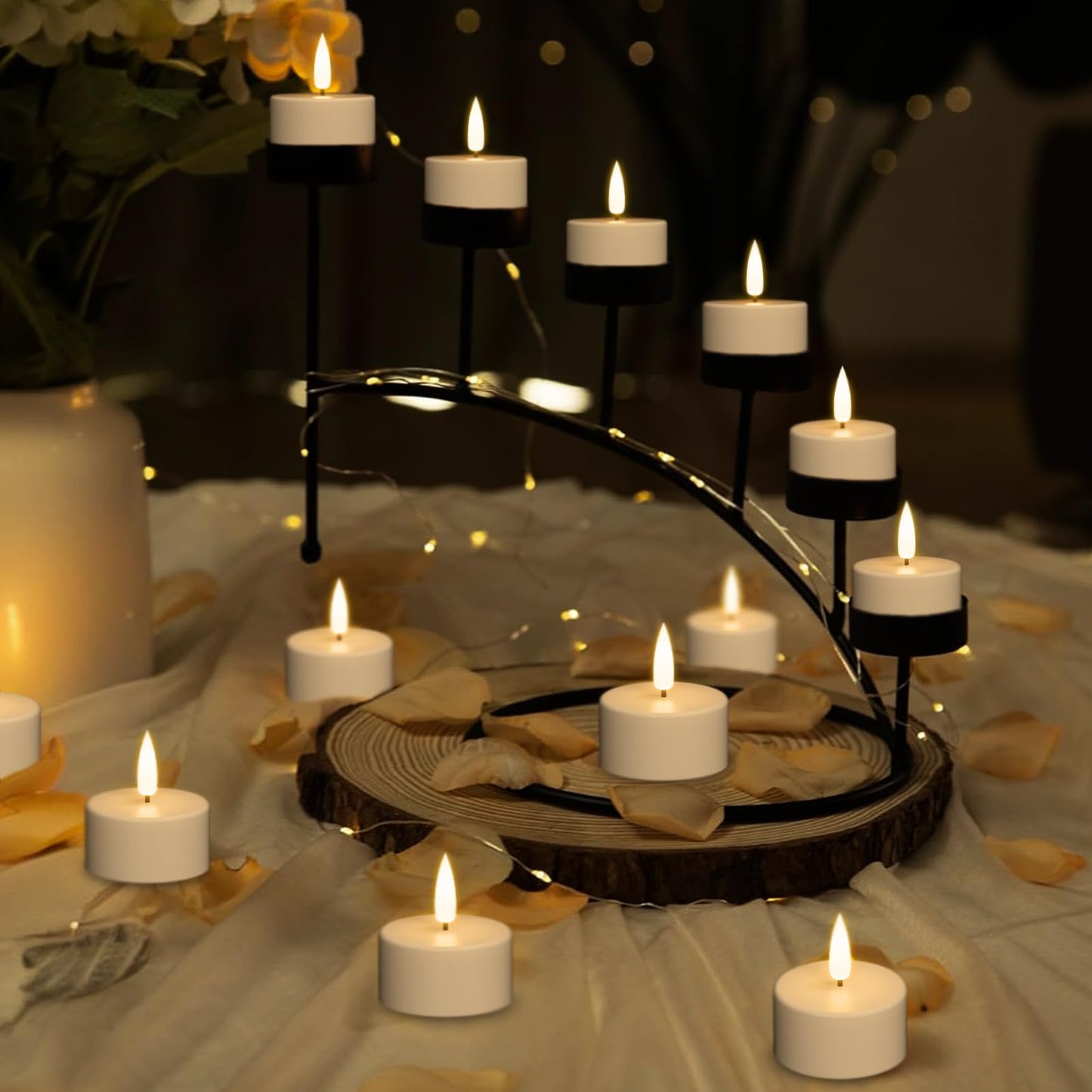 Wondise Rechargeable Tea Lights with Remote and Timer, 12 PCS Battery Operated 3D Wick Flickering Flameless Candles with Charging Base for Halloween Christmas Decor(1.6" x 1.9")