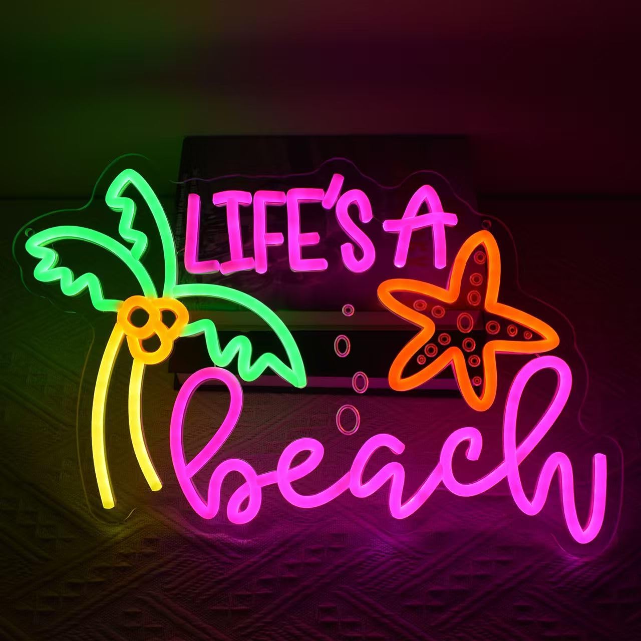GYCLFNDDONG Life's A Beach Neon Sign Coconut Tree LED Wall Light with Dimmer Switch for Bedroom Home Tiki Bar Decor, Summer Tropical Palm Tree Neon Light for Kids Room Beach Party Gifts