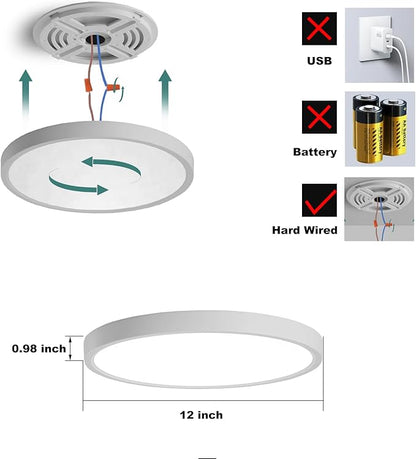 12 Inch Motion Sensor Ceiling Light Indoor Wired, LED Motion Sensor Light Indoor with Remote, Flush Mount Light Fixture for Closet Hallway Laundry Porch Pantry, White
