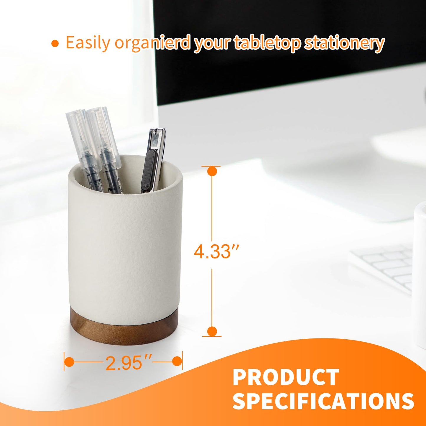 Officepal Pen Holder for Desk, Ceramic Pencil Organizer & Makeup Brush Holder, Office Decor and Desk Accessories，Perfect Office Organization,Teacher Supplies (White, Set / 1)