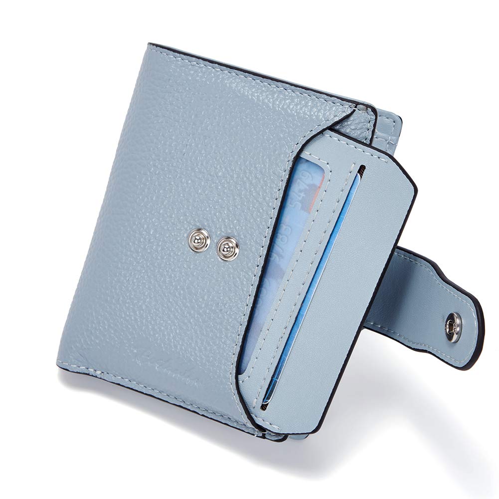 BOSTANTEN Women Leather Wallet RFID Blocking Small Bifold Zipper Pocket Wallet Card Case Purse with ID Window Blue