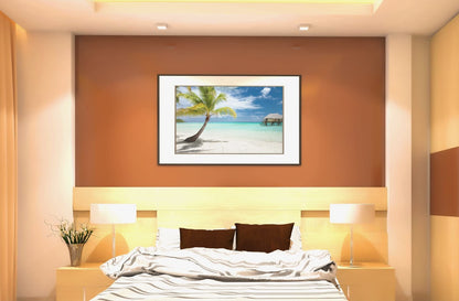 Beach Art Wall Decor Coral Beach Sand Sea Palapa Tropical Palm Tree Photo Sunset Landscape Pictures Ocean Scenic Scenery Nature Photography Paradise Cool Wall Art Print Poster 36x24