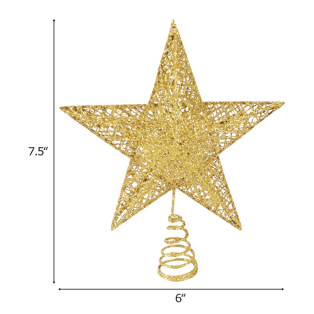 Christmas Tree Star Topper, Metal Xmas Tree Topper Star Christmas Decoration Glittered Tree-top Star for Festive Christmas Decor Holiday Ornament or Home Decor (Gold, 6 inch)