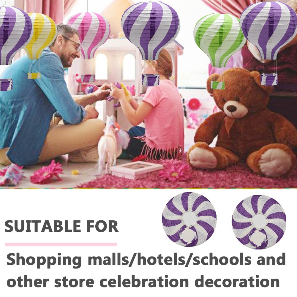 Ruidee 3 Pieces Hanging Hot Air Balloon Paper Lanterns 12 inch Paper Lanterns Set Decoration Ball Lamps for Wedding, Birthday, Anniversary, Christmas (Purple)